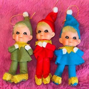 VINTAGE  1960 NAPCO Mod Girl Boy Christmas Doll Ornament Plastic Felt Pixie J